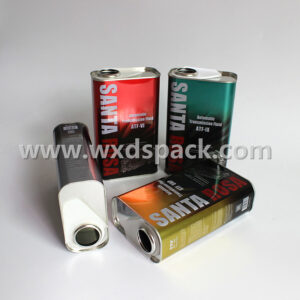 1L Rectangular Oil Tin Can with Plastic Spout